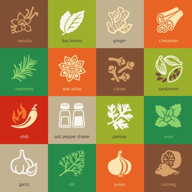 Renkli web Icon set - baharatlar, çeşniler ve otlar
