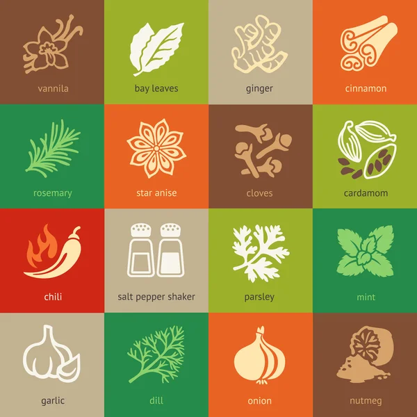 Colorful web icon set - spices, condiments and herbs — Stock Vector