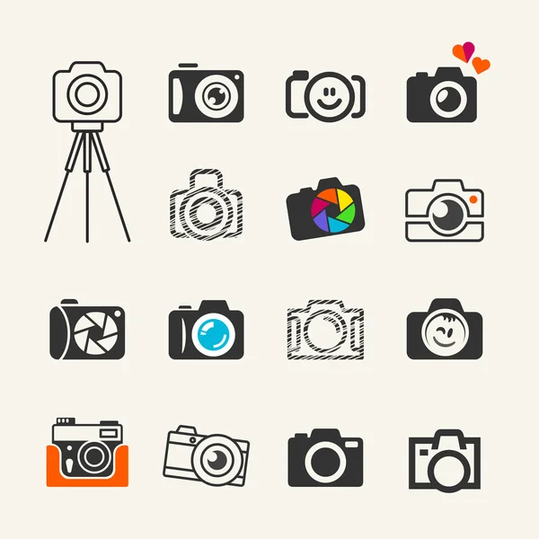 Colección de iconos de cámara fotográfica para web e infografías — Vector de stock