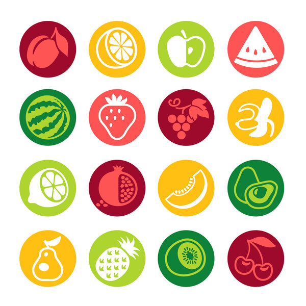 Set of colorful simple icons - fruits and berries