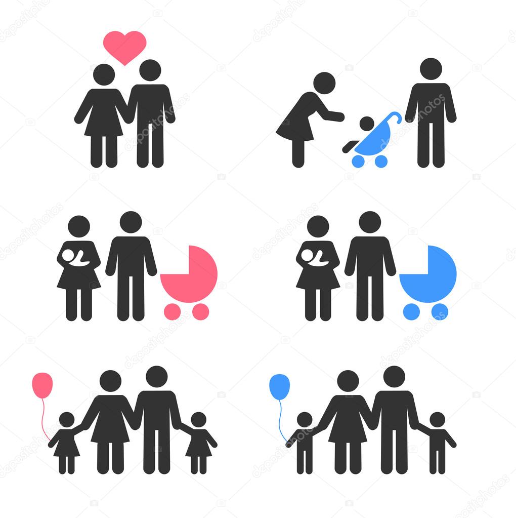 Family icons collection, isolated on white background, vector illustration