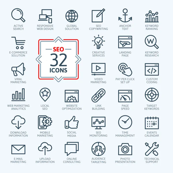 Conjunto de iconos web de esquema - SEO Ilustraciones De Stock Sin Royalties Gratis