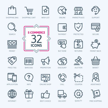 E-ticaret, online alışveriş. Anahat web Icons set.