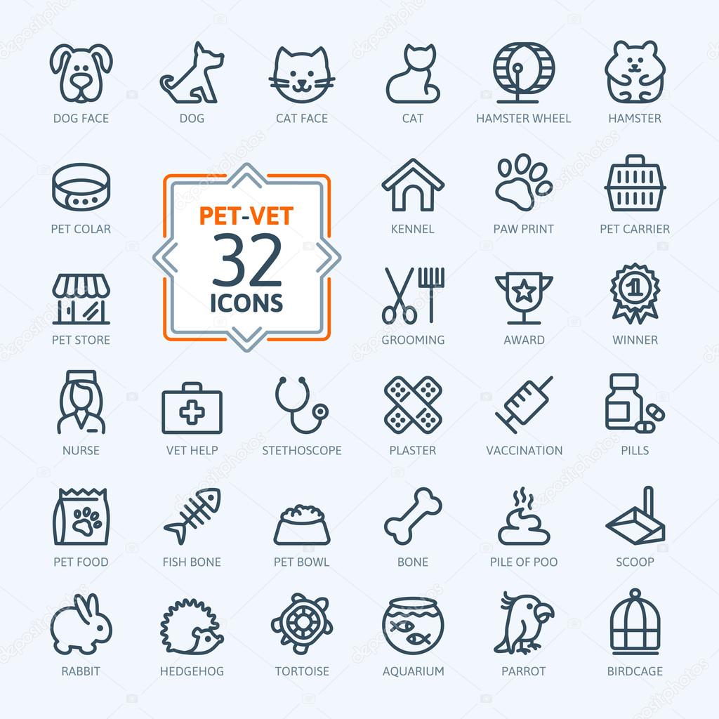 Outline web icon set - pet, vet, pet shop, types of pets