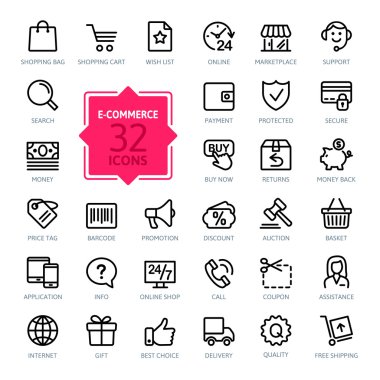 E-commerce. Outline web icons set clipart