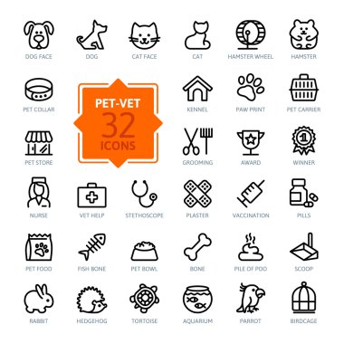 Anahat web Icon set - evde beslenen hayvan, veteriner, evde beslenen hayvan dükkan, Evcil hayvan türleri