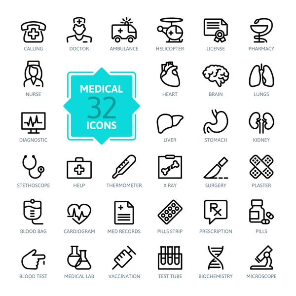 Outline web icon set - Medicina e simboli della salute — Vettoriale Stock