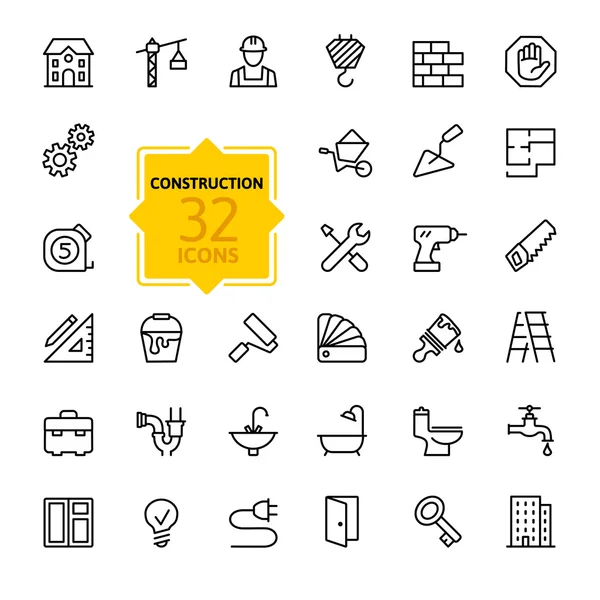 Outline web iconen set - bouw, home repair tools Stockvector