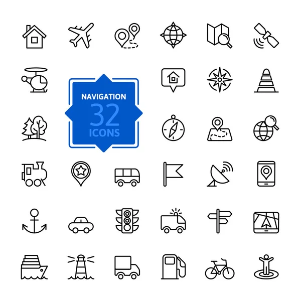 Outline web icons set - navigazione, posizione, trasporto — Vettoriale Stock