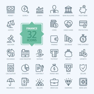 Outline web icon set - money, finance, payments clipart