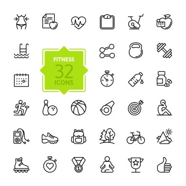 Outline web icon set - sport and fitness clipart