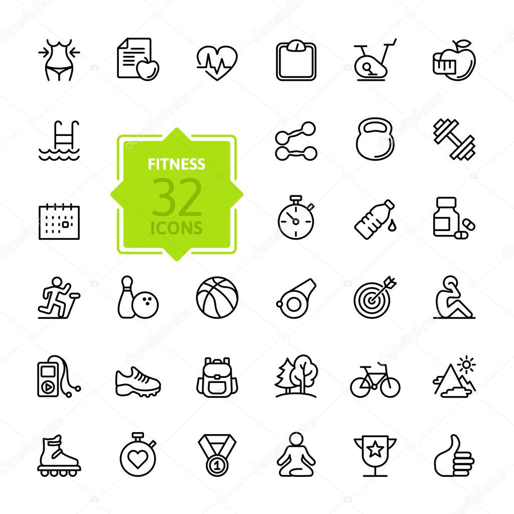 Outline web icon set - sport and fitness