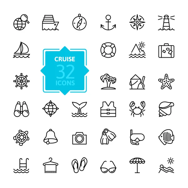Conjunto de iconos web de esquema - viaje, vacaciones, crucero — Vector de stock