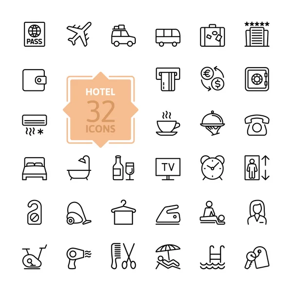 Conjunto de iconos web de esquema - Servicios hoteleros — Vector de stock