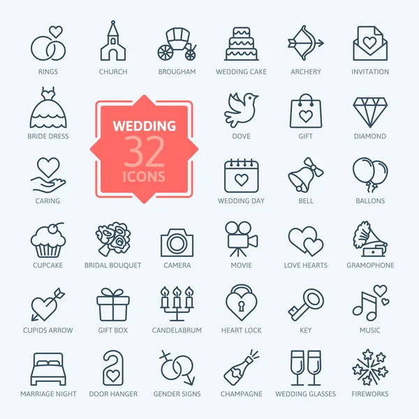 Outline web icon set - matrimonio — Vettoriale Stock