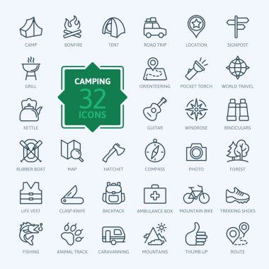 Outline icon set - summer camping, outdoor, travel. clipart