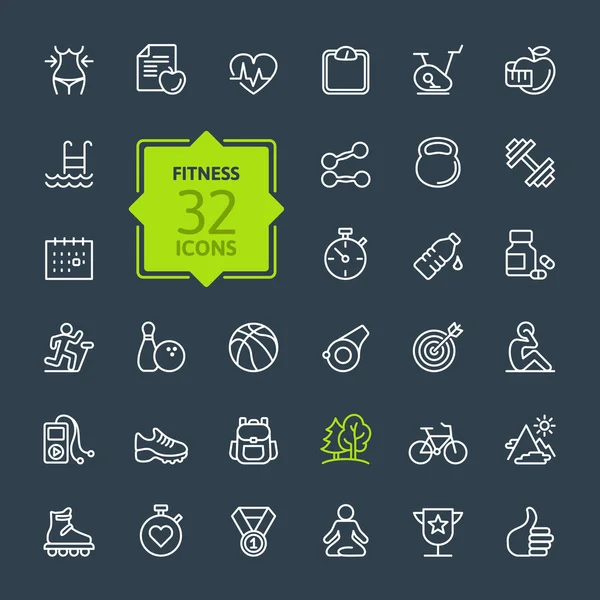 Outline web icon set - sport e fitness — Vettoriale Stock