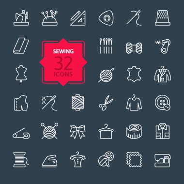 ince çizgiler web Icon set - Dikiş ekipman ve iğne işi