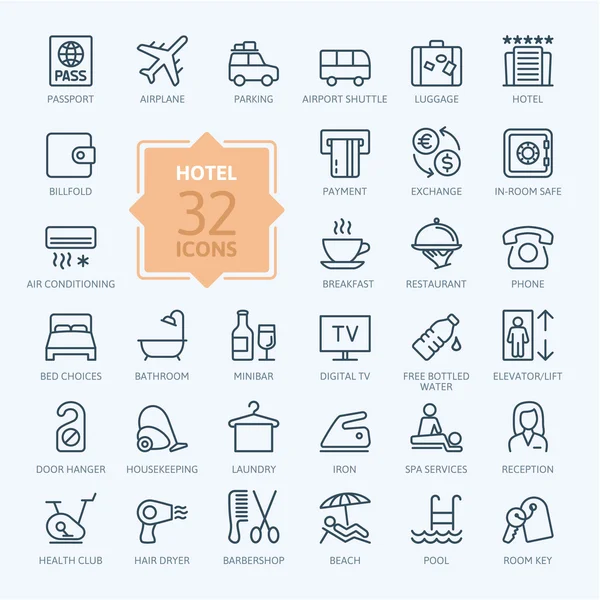 Conjunto de iconos web de esquema - Servicios hoteleros — Vector de stock