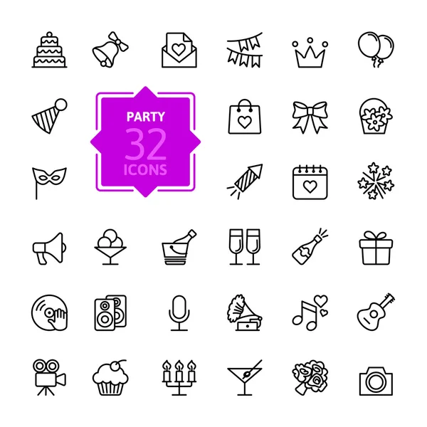 Esboço conjunto de ícones da web - Festa, Aniversário, celebração —  Vetores de Stock