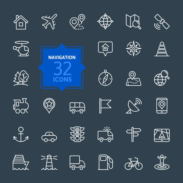 Umriss Web-Symbole gesetzt - Navigation, Standort, Transport — Stockvektor