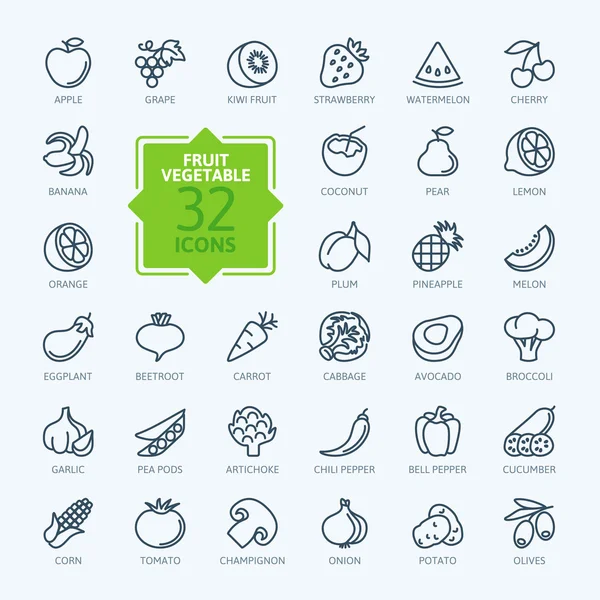 Esboço conjunto de ícones da web - Frutas e legumes — Vetor de Stock