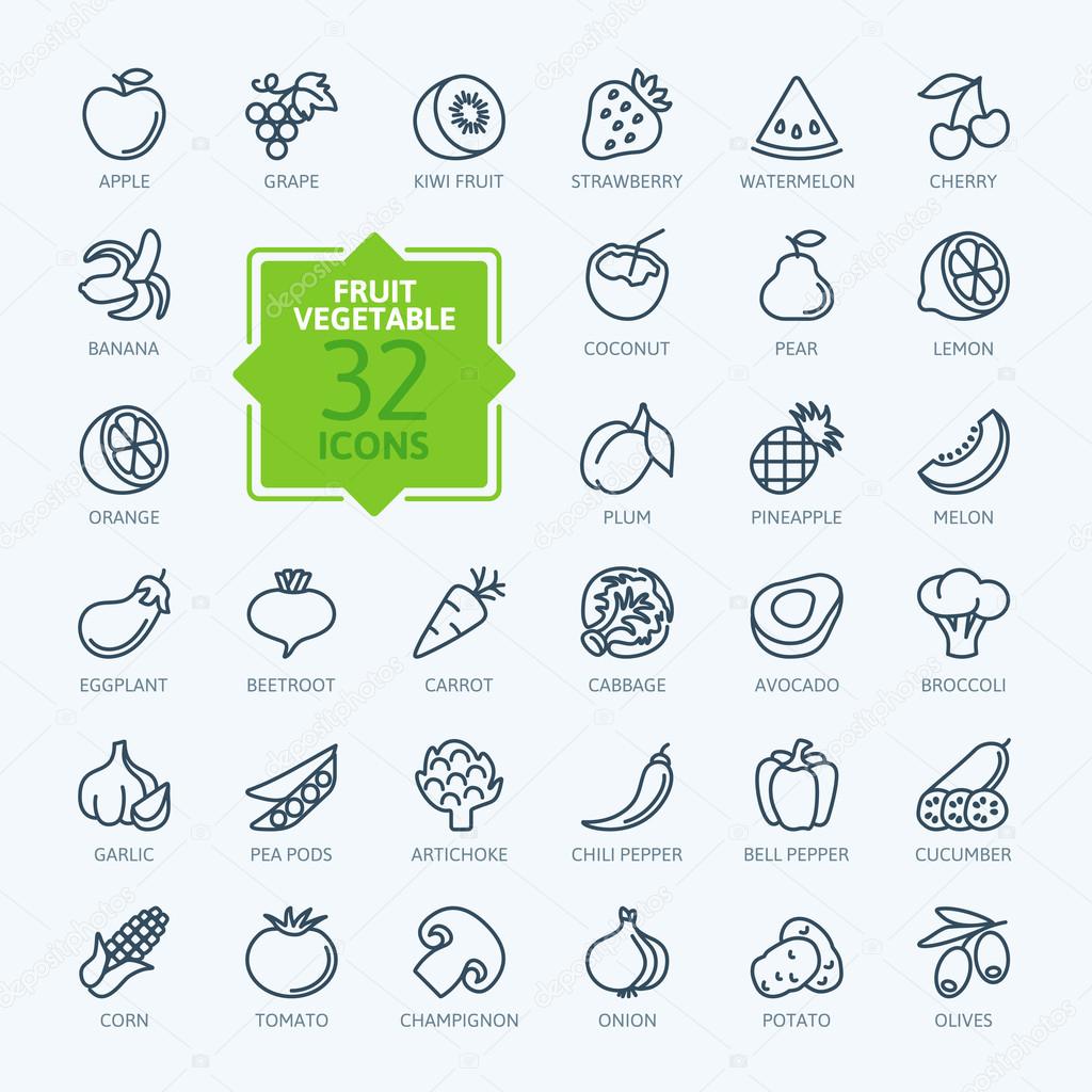 Outline web icon set - Fruit and Vegetables