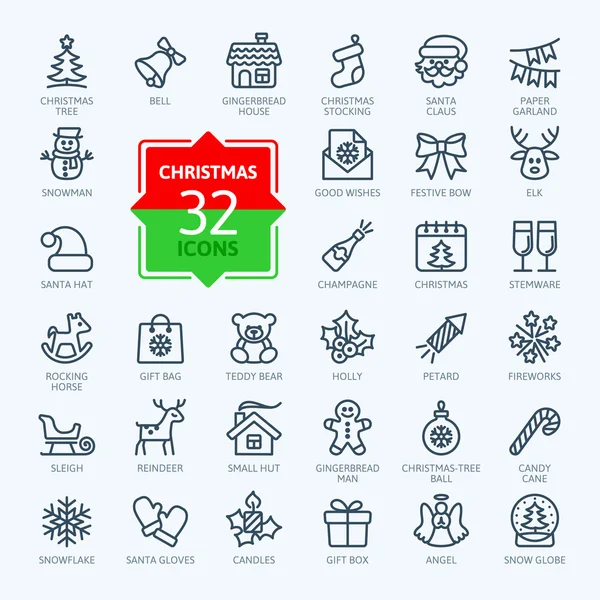 Outline icon collection - Set di Natale — Vettoriale Stock