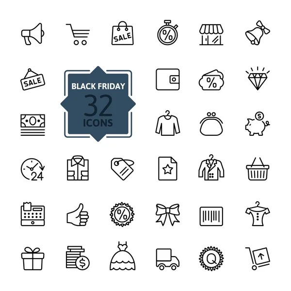 Outline icon collection - Black Friday Big Sale — Stock Illustration Outline icon collection - Black Friday Big Sale Stock Illustration