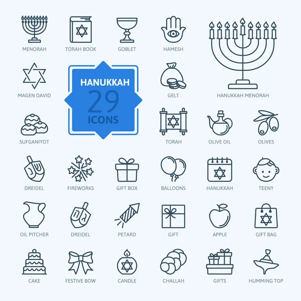 Kontur ikon insamling - symboler av Hanukkah — Stock vektor