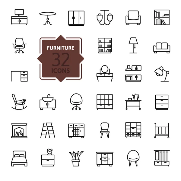 Esquema de colección icono web - muebles — Vector de stock