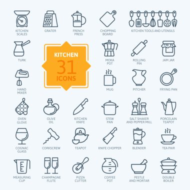 Outline icon collection - cooking, kitchen tools and utensils clipart