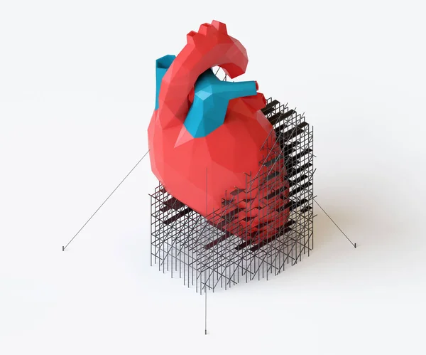 3D Illustration des Low Poly Human Heart Reparaturkonzepts — Stockfoto