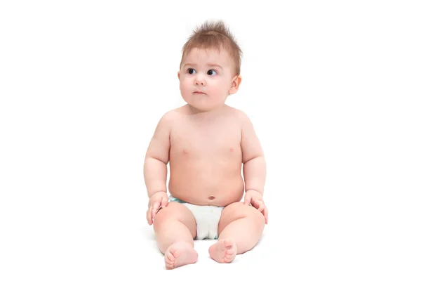 Little baby in diaper sitting — Stock Photo, Image