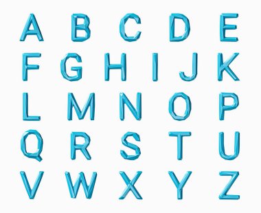 Düşük mavi malzemeden yapılmış mektuplar. Beyaz arkaplanda izole edilmiş düşük poli alfabesinin 3d çizimi