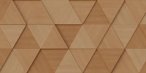 3Dイラスト 影と自然と塗装木材の質感と 異なる高さに位置し 同じサイズの3次元三角形の背景画像 木製パネル レンダリング — ストック写真