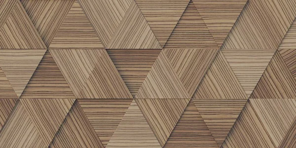 3Dイラスト 影と自然と塗装木材の質感と 異なる高さに位置し 同じサイズの3次元三角形の背景画像 木製パネル レンダリング — ストック写真