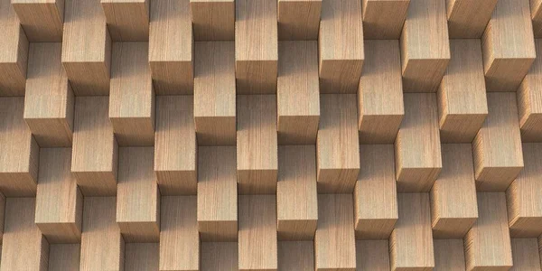 3Dイラスト テクスチャ 3次元 スラットと異なるレベルでの現実的な木製のキューブ 自然のテクスチャを使用して 木パネル 木の質感の背景 レンダリング — ストック写真