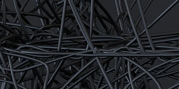 3D例证 抽象的背景 背景图像以交织线条的形式呈现 黑色背景上孤立的黑色背景 黑色底座上的块状黑色织造 伦德社会网络 — 图库照片