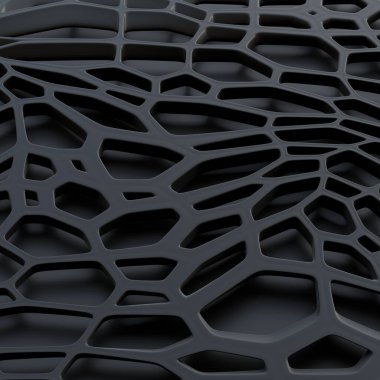 Üç boyutlu illüstrasyon. Siyah hacim paneli. Organik yapı. Organik. Soyut 3D arkaplan .Cilt organik panel. 3B görüntüleme, arkaplan resmi, 3B ekran koruyucu.