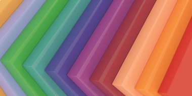 Farklı renk spektrumu ve gradyan ses düzeyi dikdörtgenleri, uzayın ve şeklin taklit hareketi, illüstrasyon, 3d canlandırması