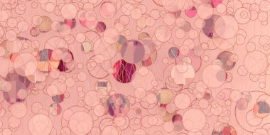 3 boyutlu illüstrasyon. Farklı boyutlarda dairelerin soyut bileşimi, farklı renkler, doldurulmuş ve boş, farklı seviyelerde, hafif bir arka plandaki çizgilerle birbirine bağlı. Hazırla.