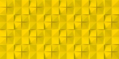 3 boyutlu illüstrasyon. Aynı boyutta gölgesi olan ve farklı seviyelerde uzayda bulunan gerçekçi sarı katı küpler. 3d küplerin soyut arkaplanı. Sarı küplerin arka planı. 3D görüntüleme. 3D panel.