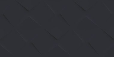 3 boyutlu illüstrasyon. Aynı boyutta gölgesi olan, farklı seviyelerde uzayda bulunan gerçekçi siyah katı küpler. 3d küplerin soyut arkaplanı. Siyah küplerin arka planı. 3D görüntüleme. 3D panel.