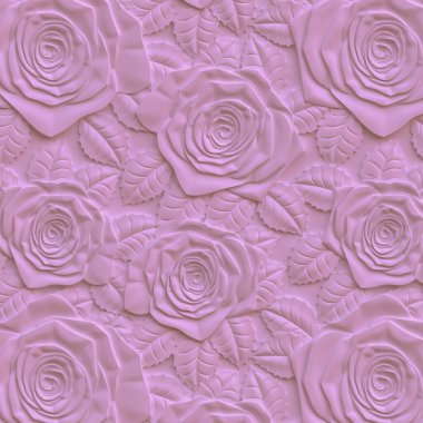 Üç boyutlu üçüncü panel. Pembe arka planda gölgesi olan farklı boyutlarda pembe güller. Şenlik arka planı. 3 d efektli pembe arkaplan. Gül resimli ses paneli.