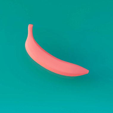 Mavi arka planda gölgesi olan pembe bir muz. Afişler, kartlar, el ilanları için arka plan resmi. Hazırla. Tropik meyveler. Egzotik meyveler.