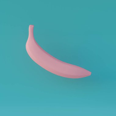 Mavi arka planda gölgesi olan pembe bir muz. Afişler, kartlar, el ilanları için arka plan resmi. Hazırla. Tropik meyveler. Egzotik meyveler.