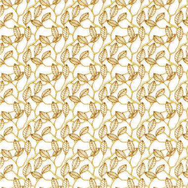 Üç boyutlu illüstrasyon. Soyut bir arkaplan. Açık çalışma, yapraklı dolgun altın dallar, beyaz arka planda gölgeler. Çiçek süslemeli dekoratif ızgara, 3 boyutlu panel. Geleceğe yönelik bir özgeçmiş.