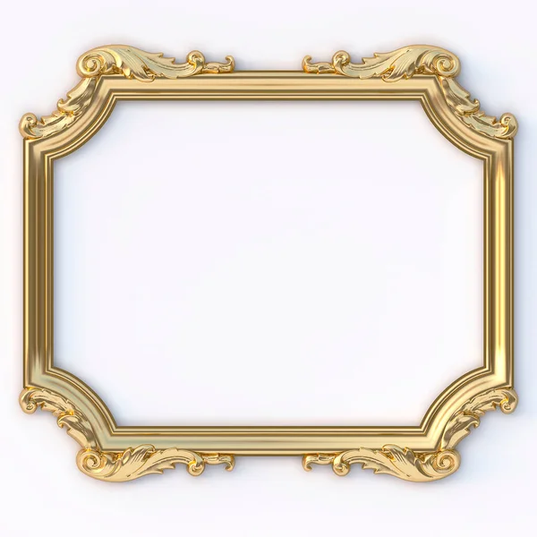 3Dイラスト 長方形のフレームの形でバロック様式の古典的な装飾要素 白い背景に隔離された金の要素の休日の装飾 黄金の枠 — ストック写真