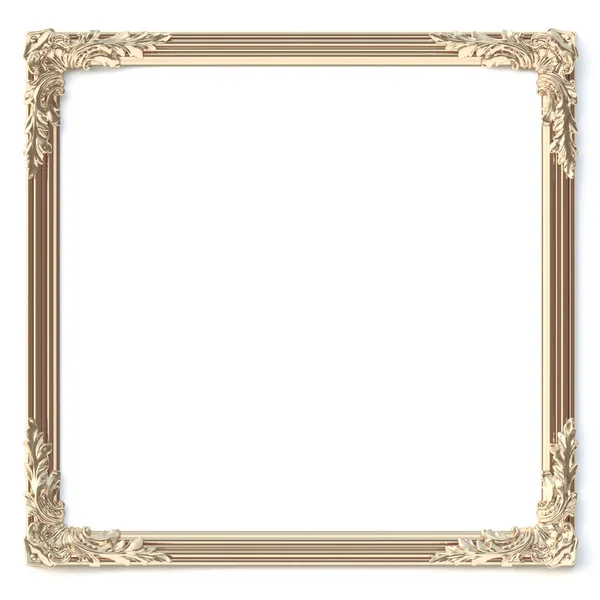 3D例证 巴洛克风格的古典装饰元素 呈矩形框架 白色背景上孤立的金色元素的假日装饰 数字插图 金相框 — 图库照片